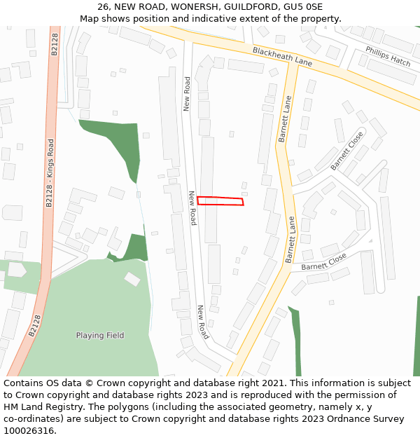 26, NEW ROAD, WONERSH, GUILDFORD, GU5 0SE: Location map and indicative extent of plot