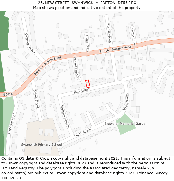 26, NEW STREET, SWANWICK, ALFRETON, DE55 1BX: Location map and indicative extent of plot