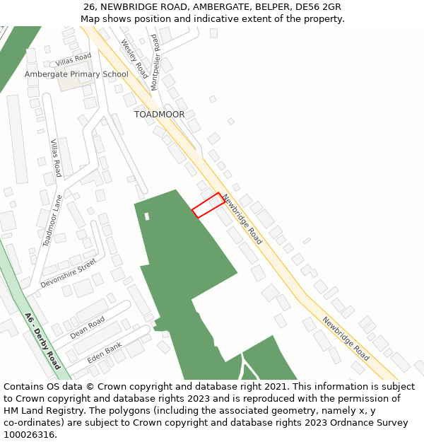 26, NEWBRIDGE ROAD, AMBERGATE, BELPER, DE56 2GR: Location map and indicative extent of plot