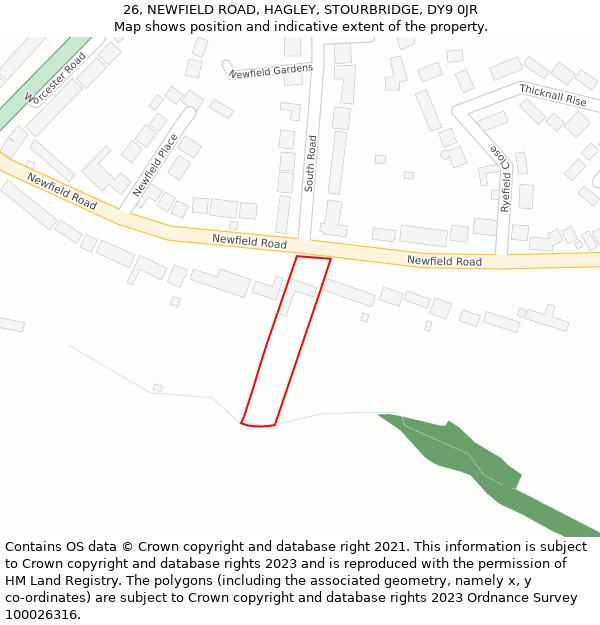 26, NEWFIELD ROAD, HAGLEY, STOURBRIDGE, DY9 0JR: Location map and indicative extent of plot