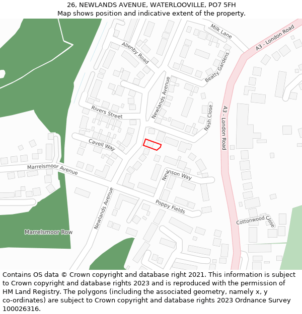 26, NEWLANDS AVENUE, WATERLOOVILLE, PO7 5FH: Location map and indicative extent of plot