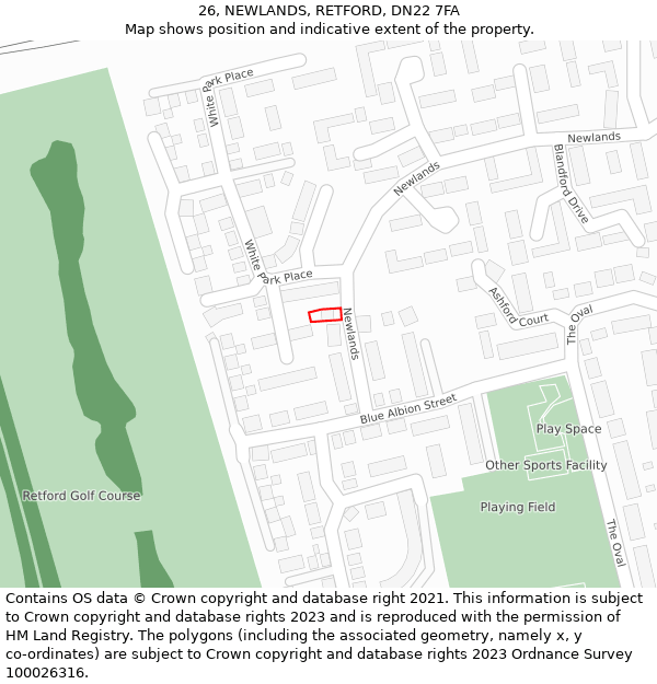26, NEWLANDS, RETFORD, DN22 7FA: Location map and indicative extent of plot