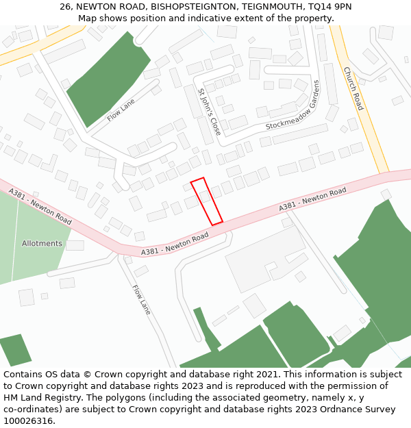 26, NEWTON ROAD, BISHOPSTEIGNTON, TEIGNMOUTH, TQ14 9PN: Location map and indicative extent of plot