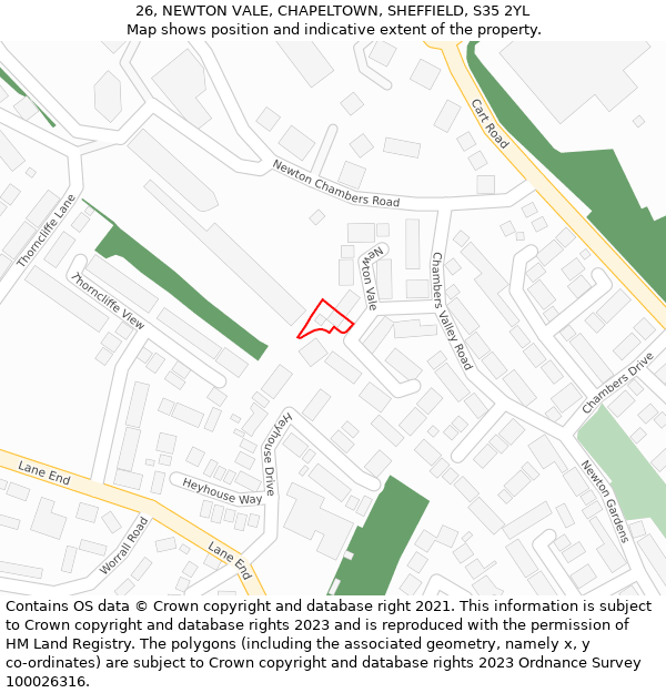 26, NEWTON VALE, CHAPELTOWN, SHEFFIELD, S35 2YL: Location map and indicative extent of plot