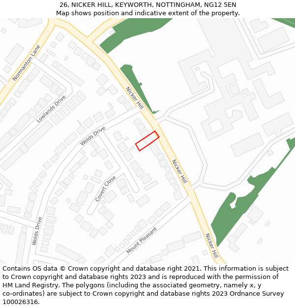 26, NICKER HILL, KEYWORTH, NOTTINGHAM, NG12 5EN: Location map and indicative extent of plot