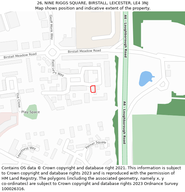 26, NINE RIGGS SQUARE, BIRSTALL, LEICESTER, LE4 3NJ: Location map and indicative extent of plot