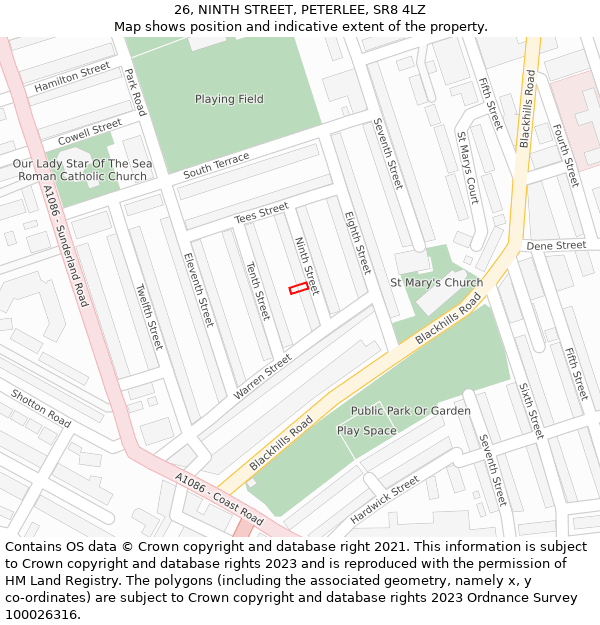 26, NINTH STREET, PETERLEE, SR8 4LZ: Location map and indicative extent of plot