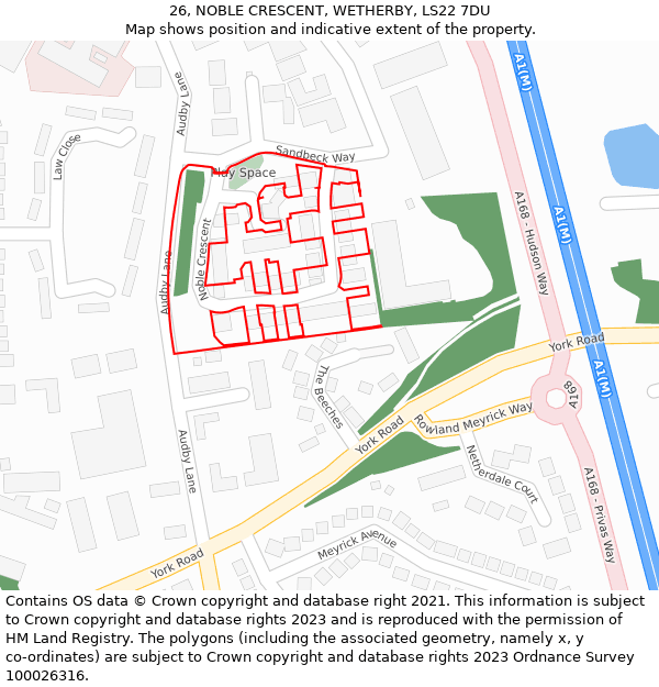 26, NOBLE CRESCENT, WETHERBY, LS22 7DU: Location map and indicative extent of plot