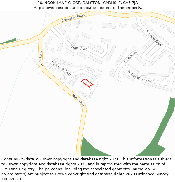 26, NOOK LANE CLOSE, DALSTON, CARLISLE, CA5 7JA: Location map and indicative extent of plot