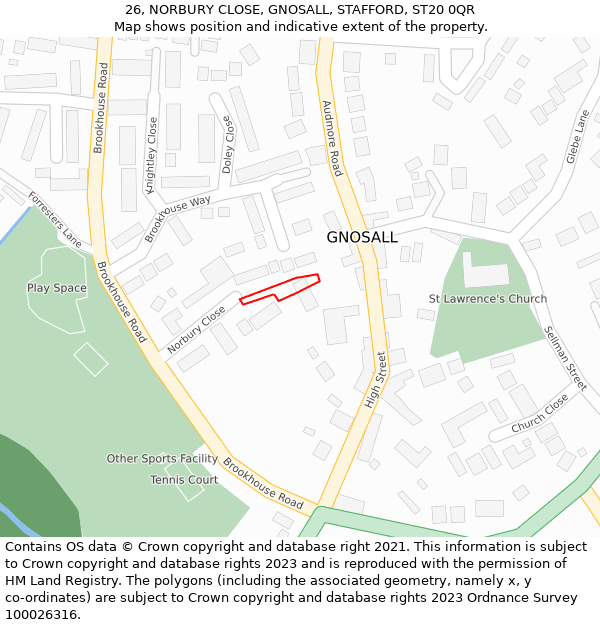 26, NORBURY CLOSE, GNOSALL, STAFFORD, ST20 0QR: Location map and indicative extent of plot