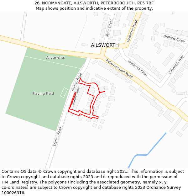 26, NORMANGATE, AILSWORTH, PETERBOROUGH, PE5 7BF: Location map and indicative extent of plot