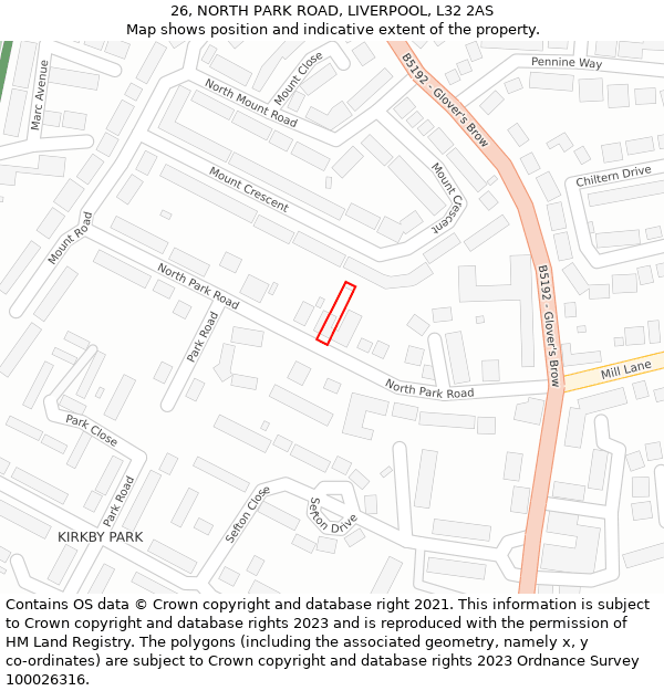 26, NORTH PARK ROAD, LIVERPOOL, L32 2AS: Location map and indicative extent of plot