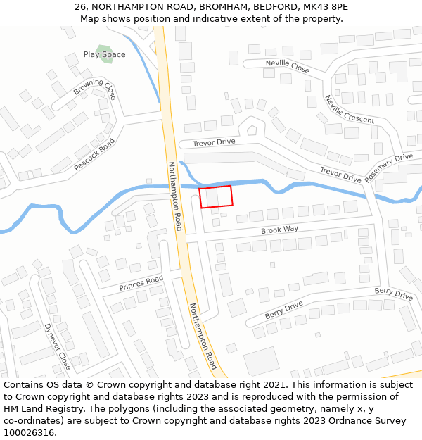 26, NORTHAMPTON ROAD, BROMHAM, BEDFORD, MK43 8PE: Location map and indicative extent of plot