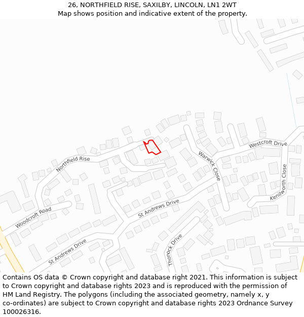 26, NORTHFIELD RISE, SAXILBY, LINCOLN, LN1 2WT: Location map and indicative extent of plot