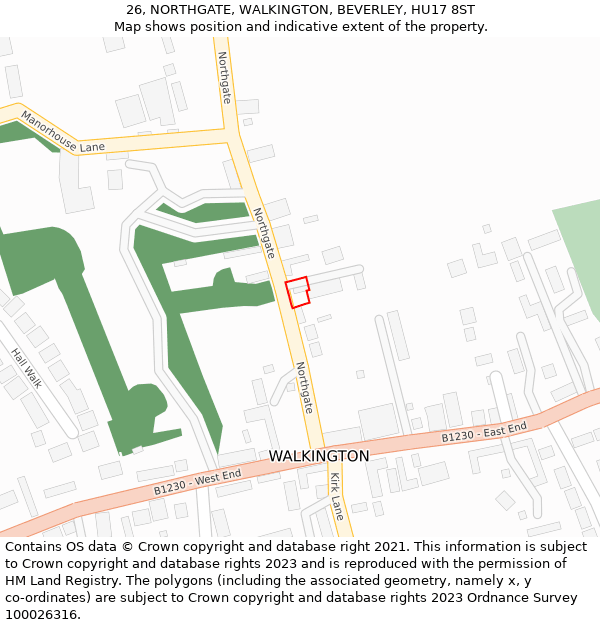 26, NORTHGATE, WALKINGTON, BEVERLEY, HU17 8ST: Location map and indicative extent of plot