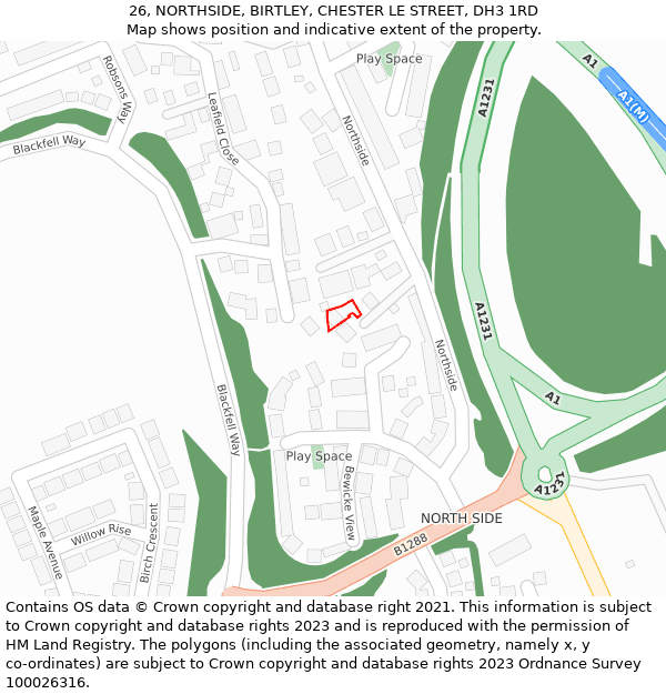 26, NORTHSIDE, BIRTLEY, CHESTER LE STREET, DH3 1RD: Location map and indicative extent of plot