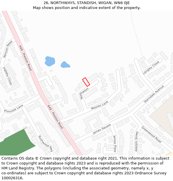 26, NORTHWAYS, STANDISH, WIGAN, WN6 0JE: Location map and indicative extent of plot