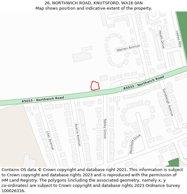 26, NORTHWICH ROAD, KNUTSFORD, WA16 0AN: Location map and indicative extent of plot