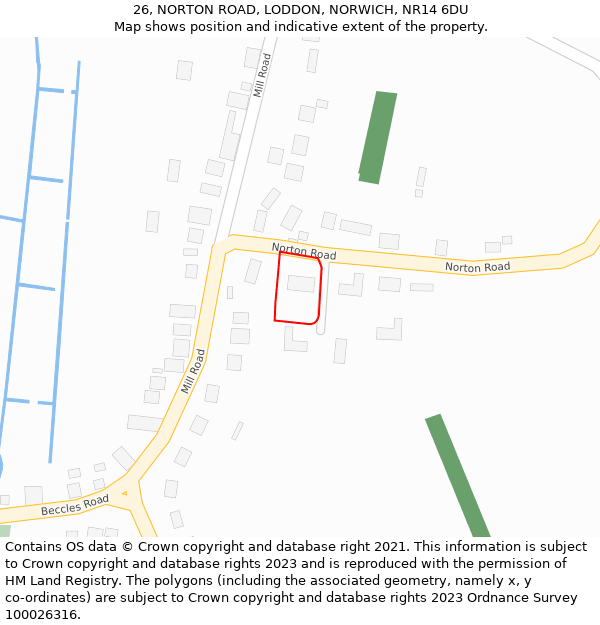 26, NORTON ROAD, LODDON, NORWICH, NR14 6DU: Location map and indicative extent of plot