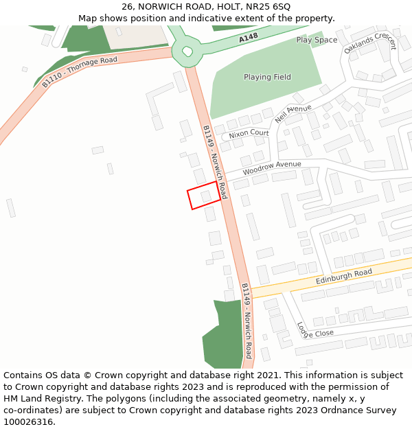 26, NORWICH ROAD, HOLT, NR25 6SQ: Location map and indicative extent of plot