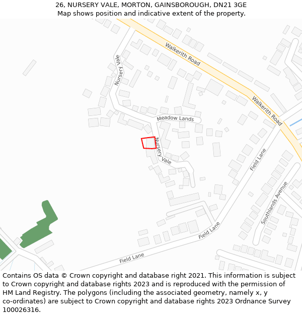 26, NURSERY VALE, MORTON, GAINSBOROUGH, DN21 3GE: Location map and indicative extent of plot