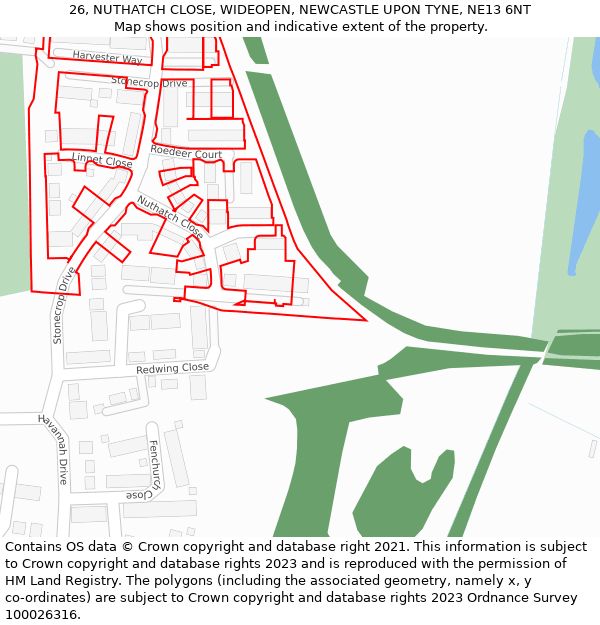 26, NUTHATCH CLOSE, WIDEOPEN, NEWCASTLE UPON TYNE, NE13 6NT: Location map and indicative extent of plot