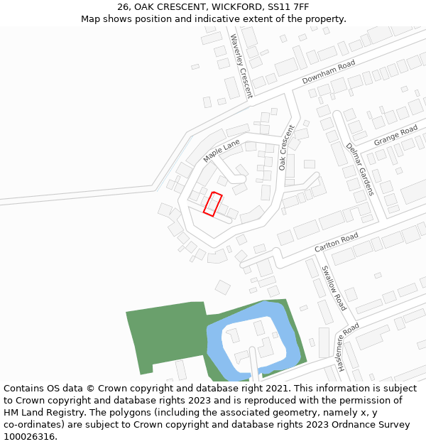 26, OAK CRESCENT, WICKFORD, SS11 7FF: Location map and indicative extent of plot