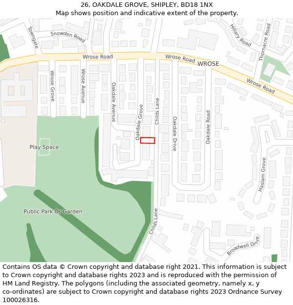 26, OAKDALE GROVE, SHIPLEY, BD18 1NX: Location map and indicative extent of plot