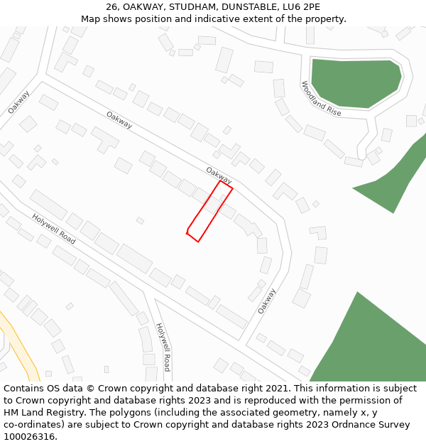 26, OAKWAY, STUDHAM, DUNSTABLE, LU6 2PE: Location map and indicative extent of plot