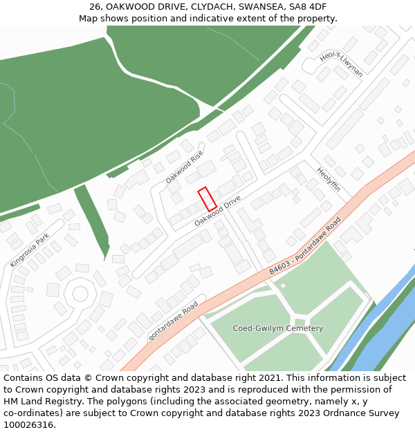 26, OAKWOOD DRIVE, CLYDACH, SWANSEA, SA8 4DF: Location map and indicative extent of plot