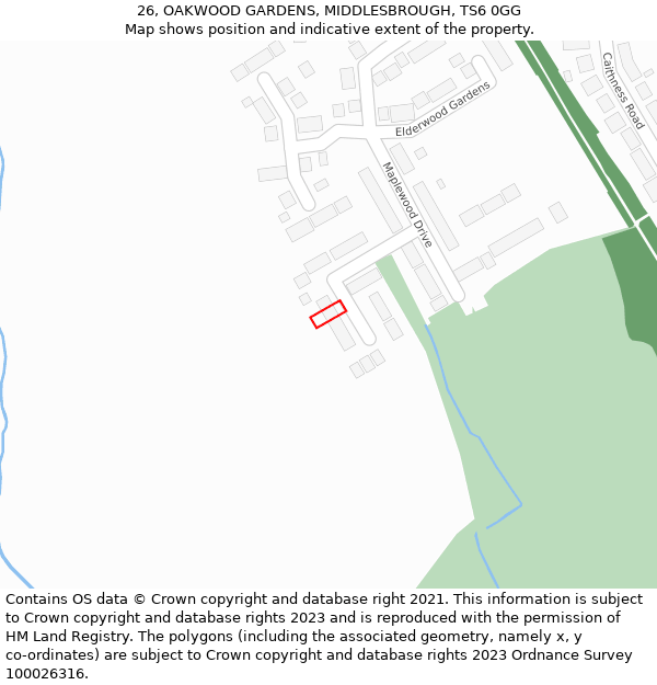 26, OAKWOOD GARDENS, MIDDLESBROUGH, TS6 0GG: Location map and indicative extent of plot
