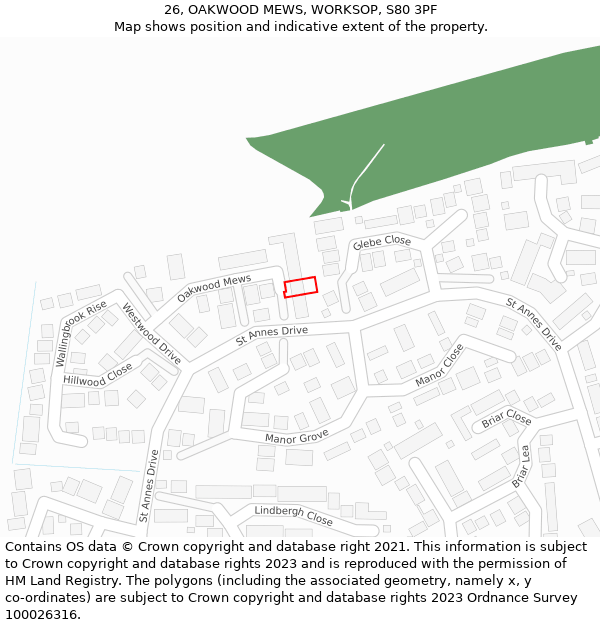 26, OAKWOOD MEWS, WORKSOP, S80 3PF: Location map and indicative extent of plot