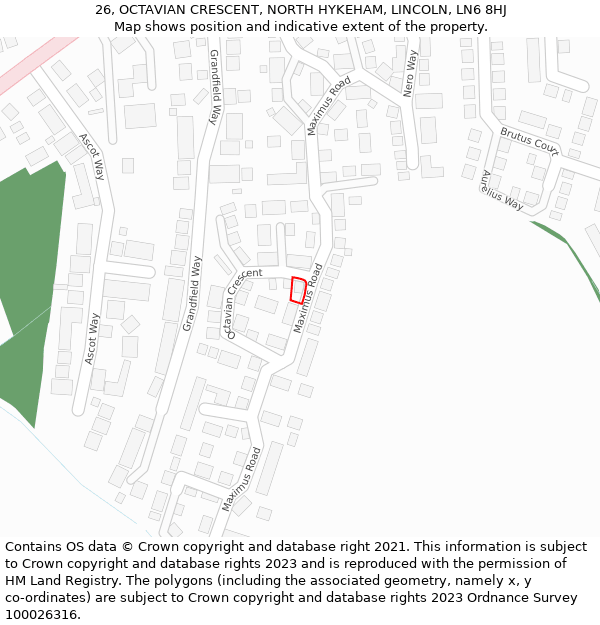 26, OCTAVIAN CRESCENT, NORTH HYKEHAM, LINCOLN, LN6 8HJ: Location map and indicative extent of plot