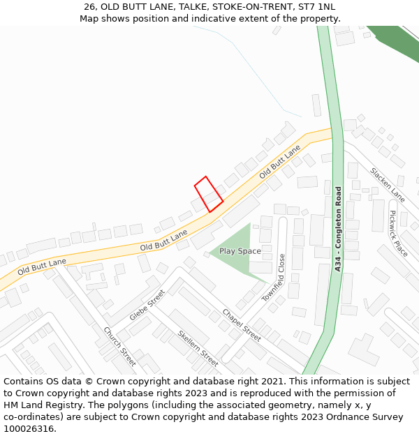 26, OLD BUTT LANE, TALKE, STOKE-ON-TRENT, ST7 1NL: Location map and indicative extent of plot
