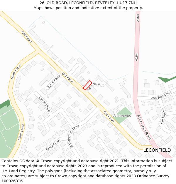 26, OLD ROAD, LECONFIELD, BEVERLEY, HU17 7NH: Location map and indicative extent of plot