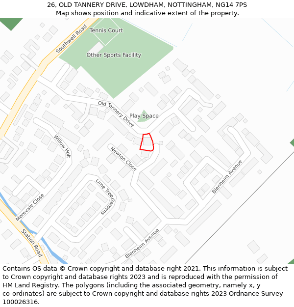 26, OLD TANNERY DRIVE, LOWDHAM, NOTTINGHAM, NG14 7PS: Location map and indicative extent of plot