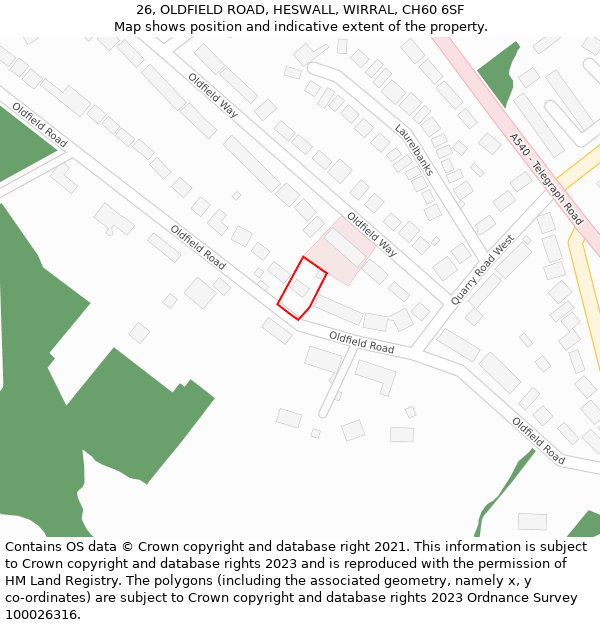 26, OLDFIELD ROAD, HESWALL, WIRRAL, CH60 6SF: Location map and indicative extent of plot