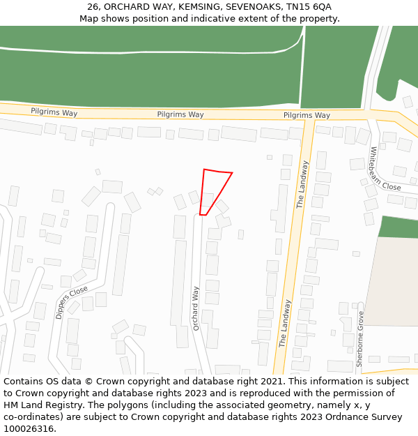 26, ORCHARD WAY, KEMSING, SEVENOAKS, TN15 6QA: Location map and indicative extent of plot