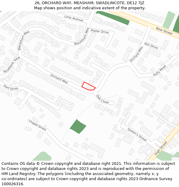 26, ORCHARD WAY, MEASHAM, SWADLINCOTE, DE12 7JZ: Location map and indicative extent of plot