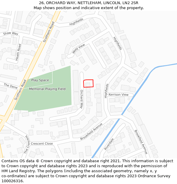 26, ORCHARD WAY, NETTLEHAM, LINCOLN, LN2 2SR: Location map and indicative extent of plot