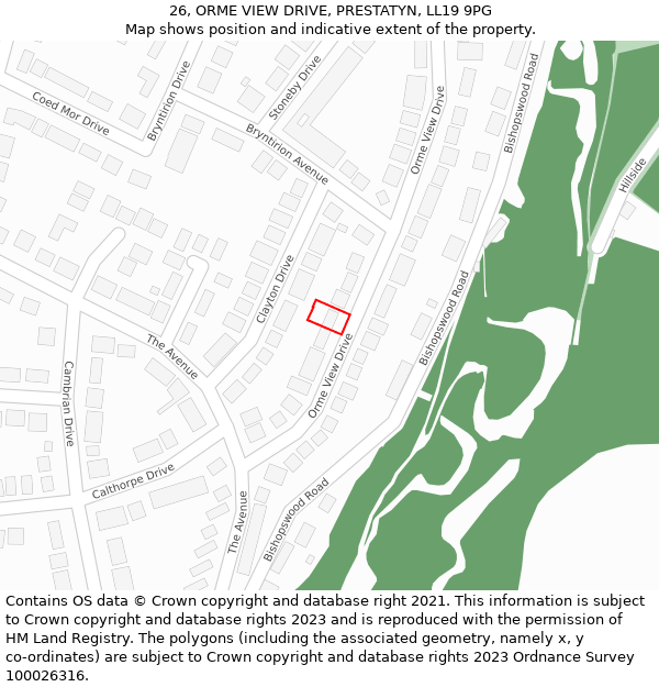 26, ORME VIEW DRIVE, PRESTATYN, LL19 9PG: Location map and indicative extent of plot