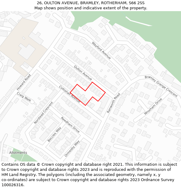 26, OULTON AVENUE, BRAMLEY, ROTHERHAM, S66 2SS: Location map and indicative extent of plot