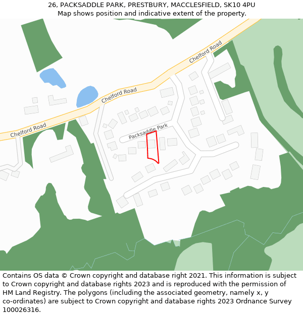 26, PACKSADDLE PARK, PRESTBURY, MACCLESFIELD, SK10 4PU: Location map and indicative extent of plot