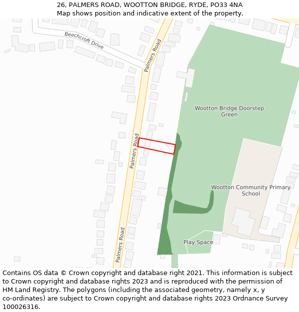 26, PALMERS ROAD, WOOTTON BRIDGE, RYDE, PO33 4NA: Location map and indicative extent of plot