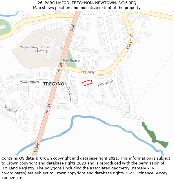 26, PARC HAFOD, TREGYNON, NEWTOWN, SY16 3EQ: Location map and indicative extent of plot