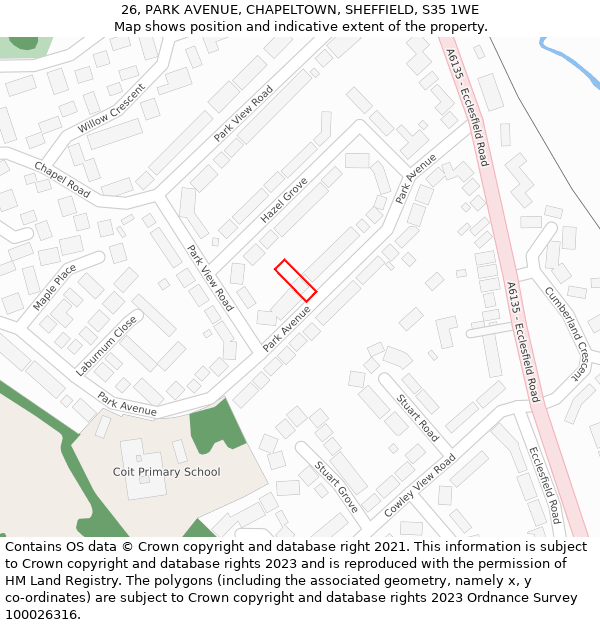 26, PARK AVENUE, CHAPELTOWN, SHEFFIELD, S35 1WE: Location map and indicative extent of plot