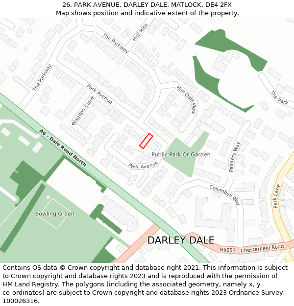 26, PARK AVENUE, DARLEY DALE, MATLOCK, DE4 2FX: Location map and indicative extent of plot