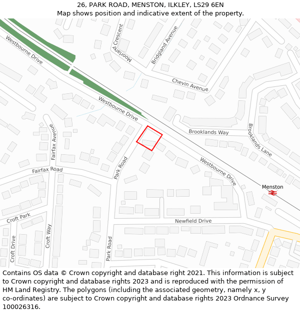 26, PARK ROAD, MENSTON, ILKLEY, LS29 6EN: Location map and indicative extent of plot