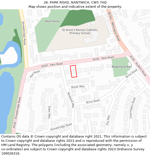 26, PARK ROAD, NANTWICH, CW5 7AQ: Location map and indicative extent of plot