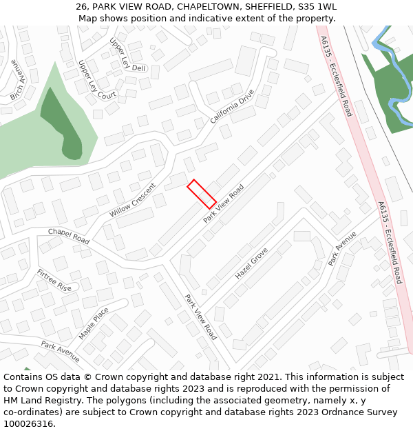 26, PARK VIEW ROAD, CHAPELTOWN, SHEFFIELD, S35 1WL: Location map and indicative extent of plot